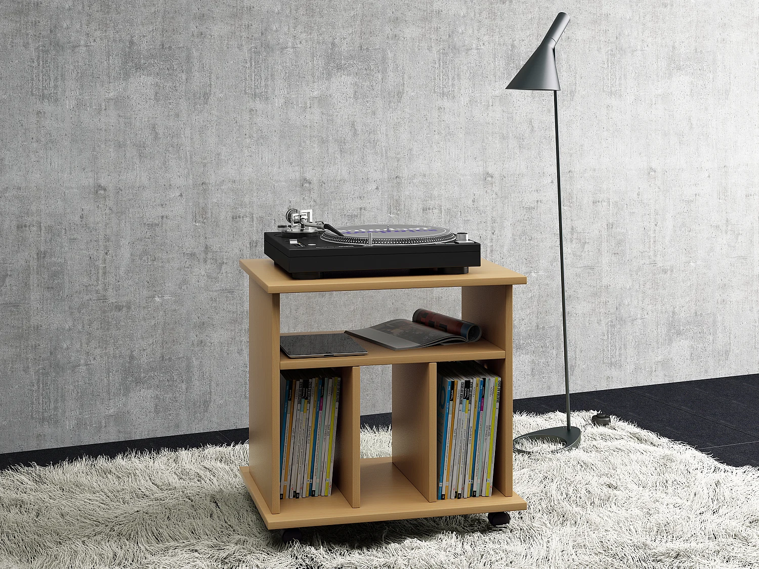 Holz Schallplatten LP Regal Rollen Retal