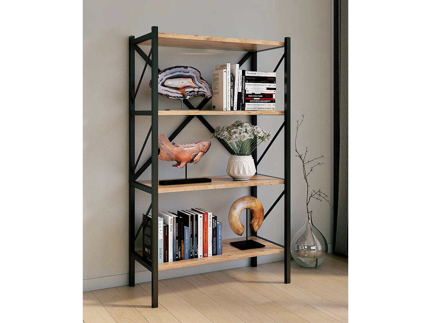 Holz Metall Stand Regal Büro Bücher Insasi 4fach