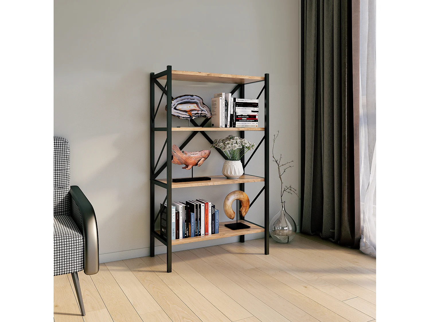 Holz Metall Stand Regal Büro Bücher Insasi 4fach