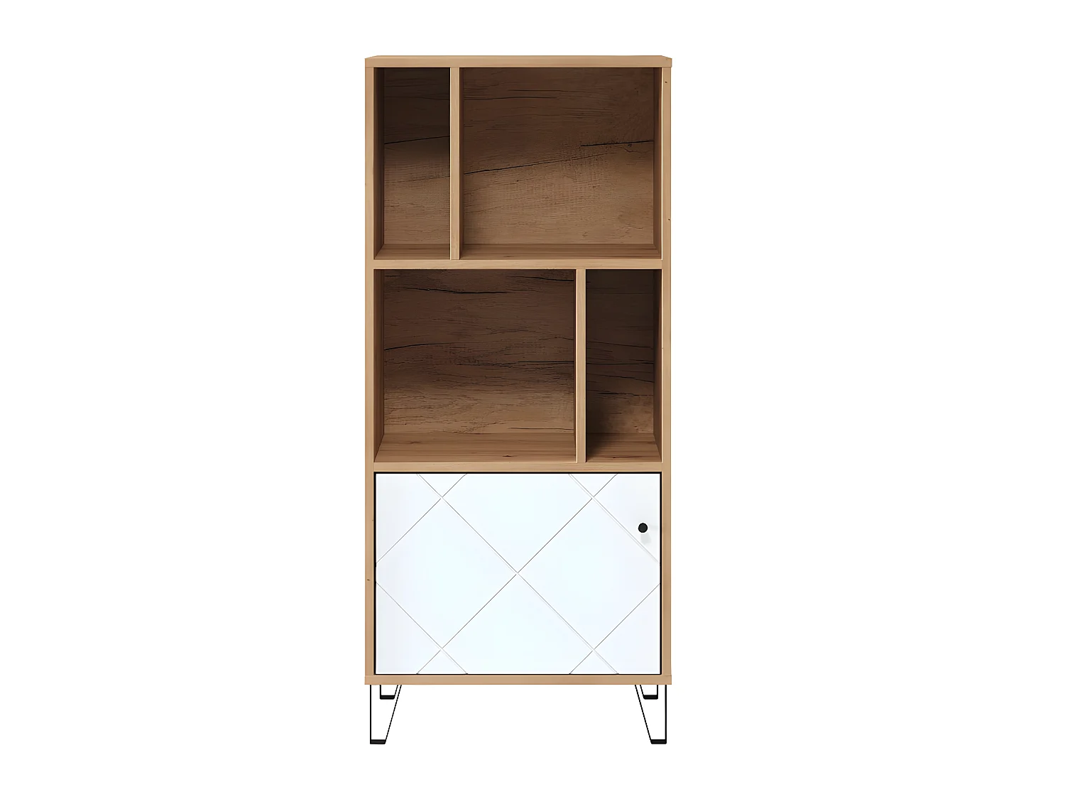 Touch Étagère 1 porte, 4 espaces ouverts, finition chêne, blanc mat.