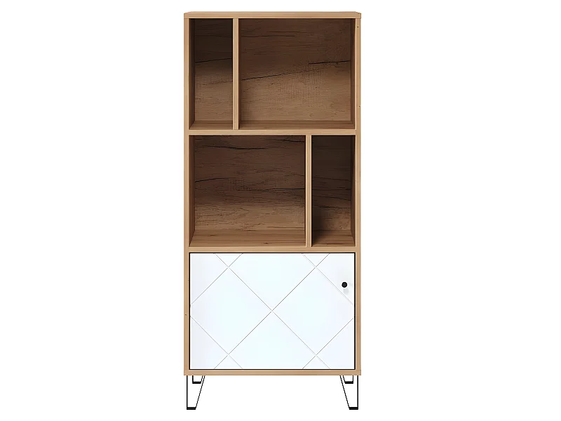 Touch Étagère 1 porte, 4 espaces ouverts, finition chêne, blanc mat.