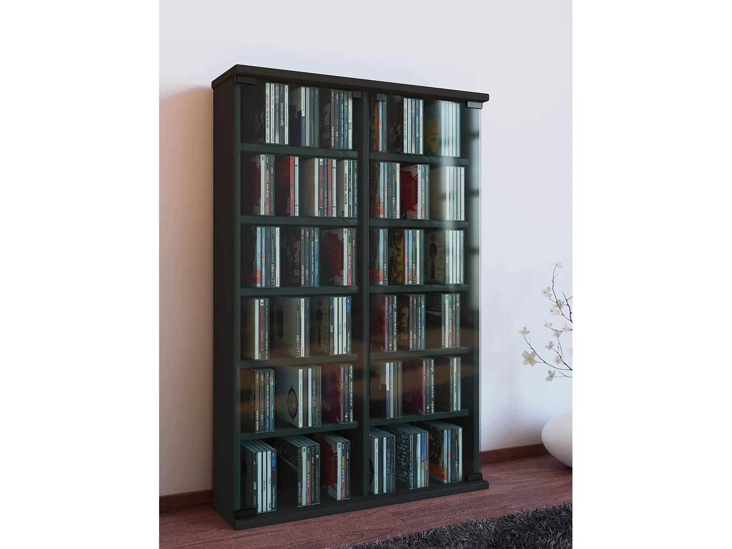 CD / DVD Media Shelf Roma Black H. 92 x W. 60 x D. 18 cm