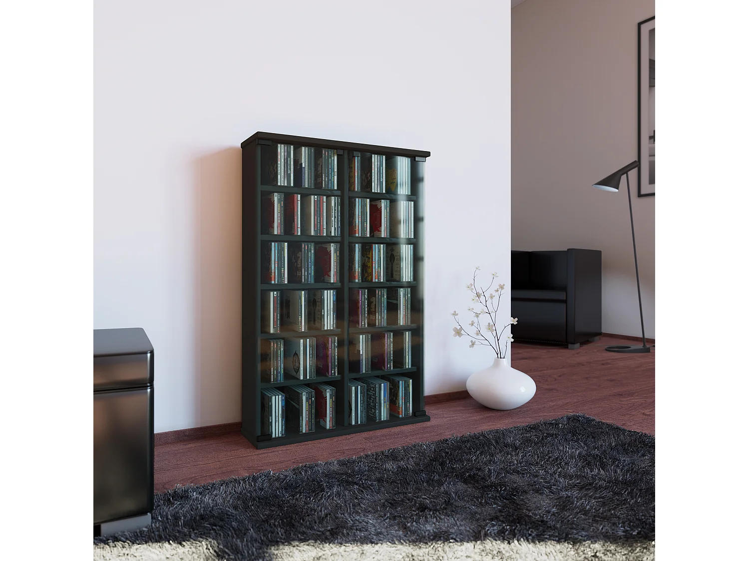 CD / DVD Media Shelf Roma Black H. 92 x W. 60 x D. 18 cm