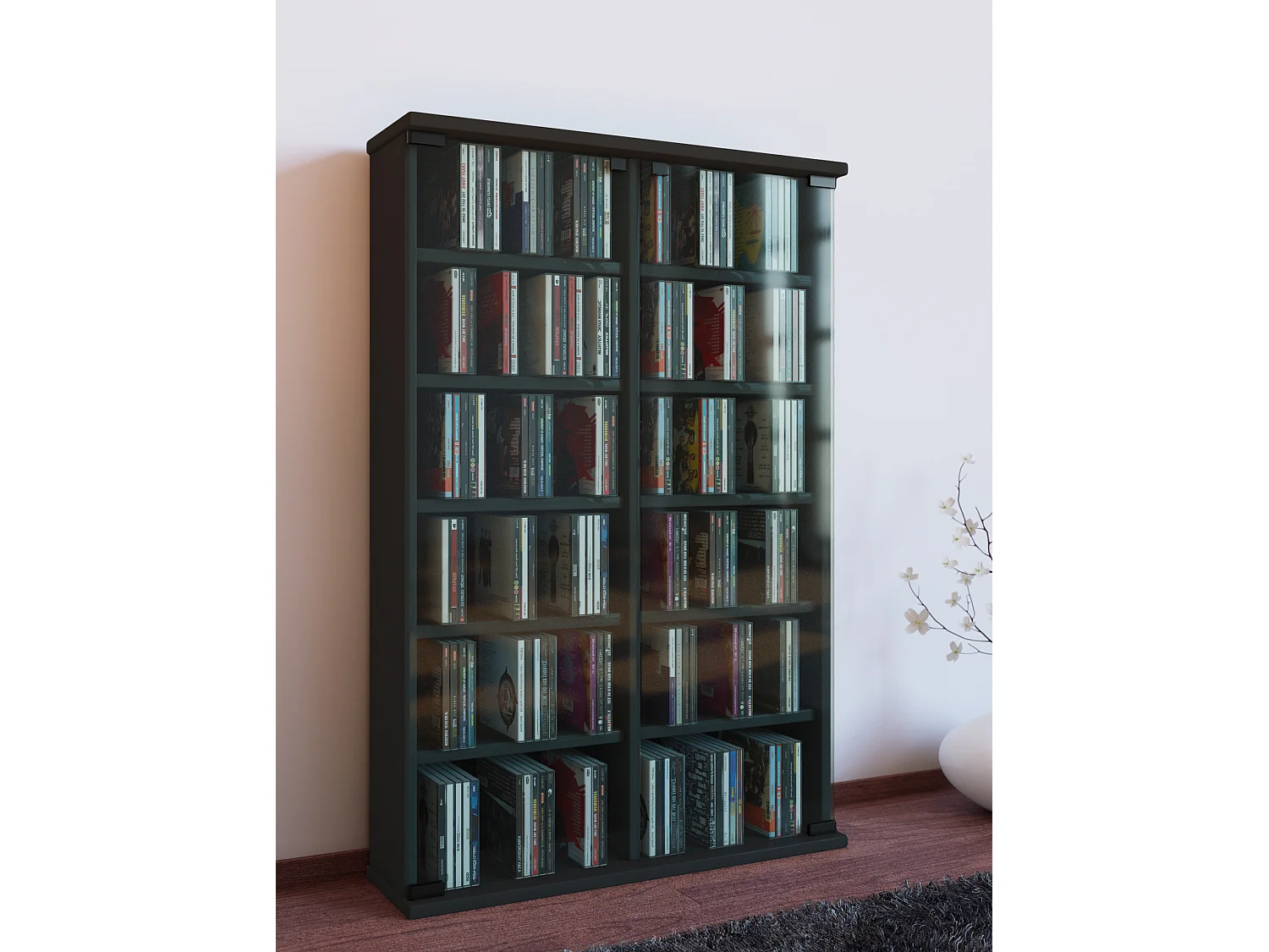 CD / DVD Media Shelf Roma Black H. 92 x W. 60 x D. 18 cm
