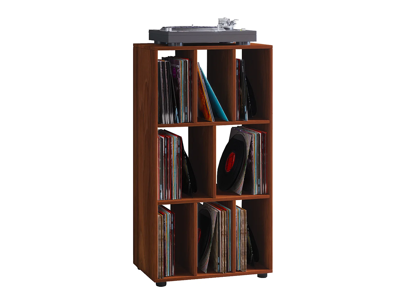 Schaltino Étagère rétro pour disques vinyle à 8 espaces de rangement, imitation noyer.