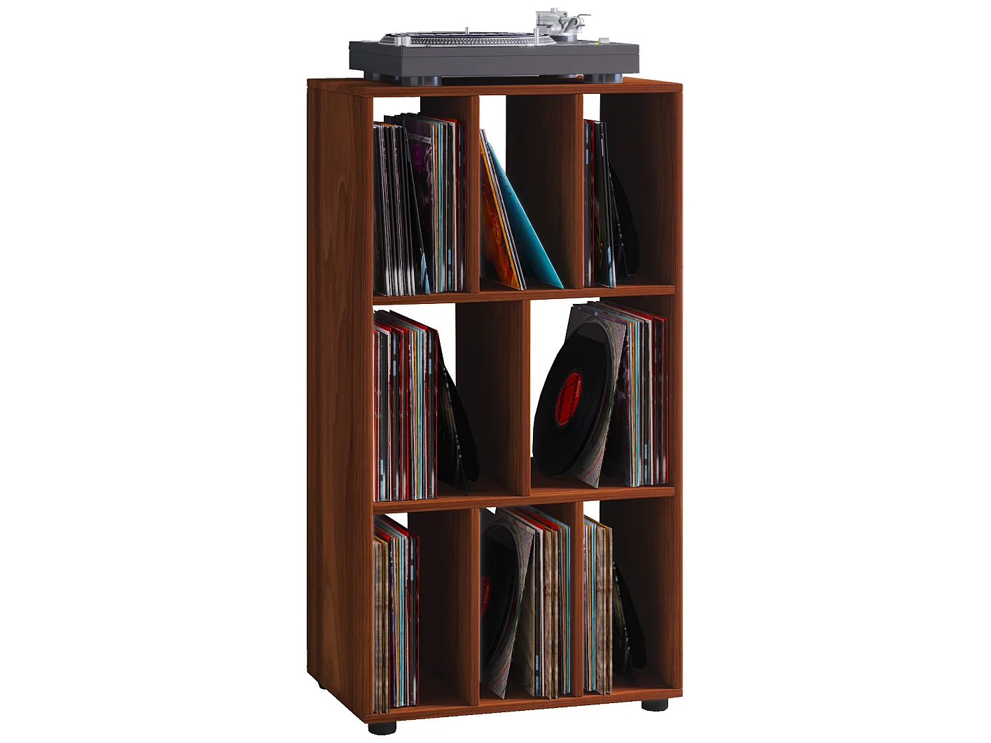 Schaltino Regal retro für LP Platten Rack 8 Regale Kern-Nussbaum dekor.