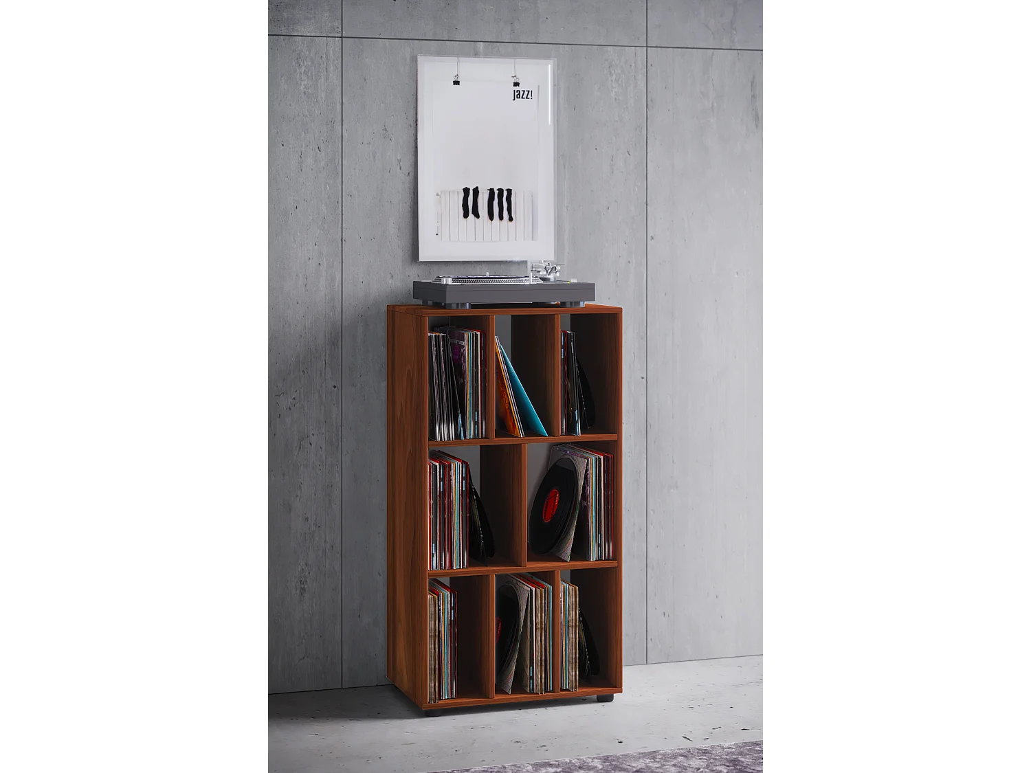 Schaltino Regal retro für LP Platten Rack 8 Regale Kern-Nussbaum dekor.