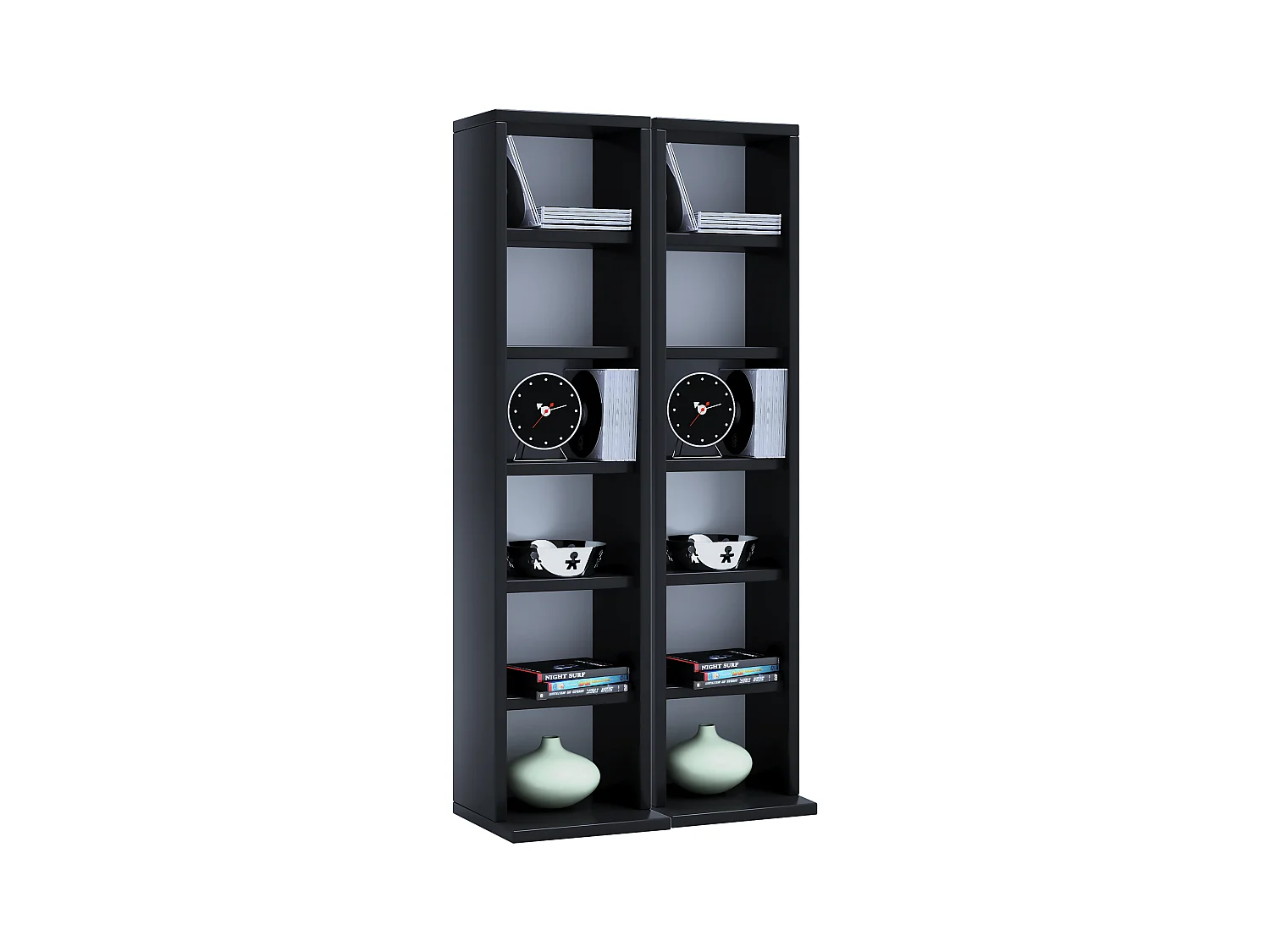 CD / DVD Media Shelf Milano Black H. 92 x W. 42 x D. 20 cm