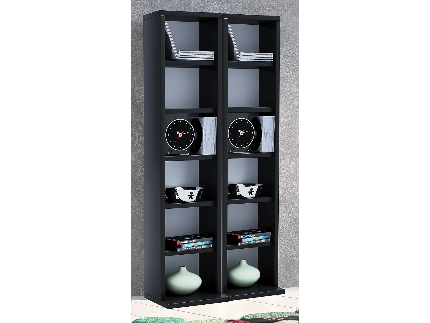CD / DVD Media Shelf Milano Black H. 92 x W. 42 x D. 20 cm
