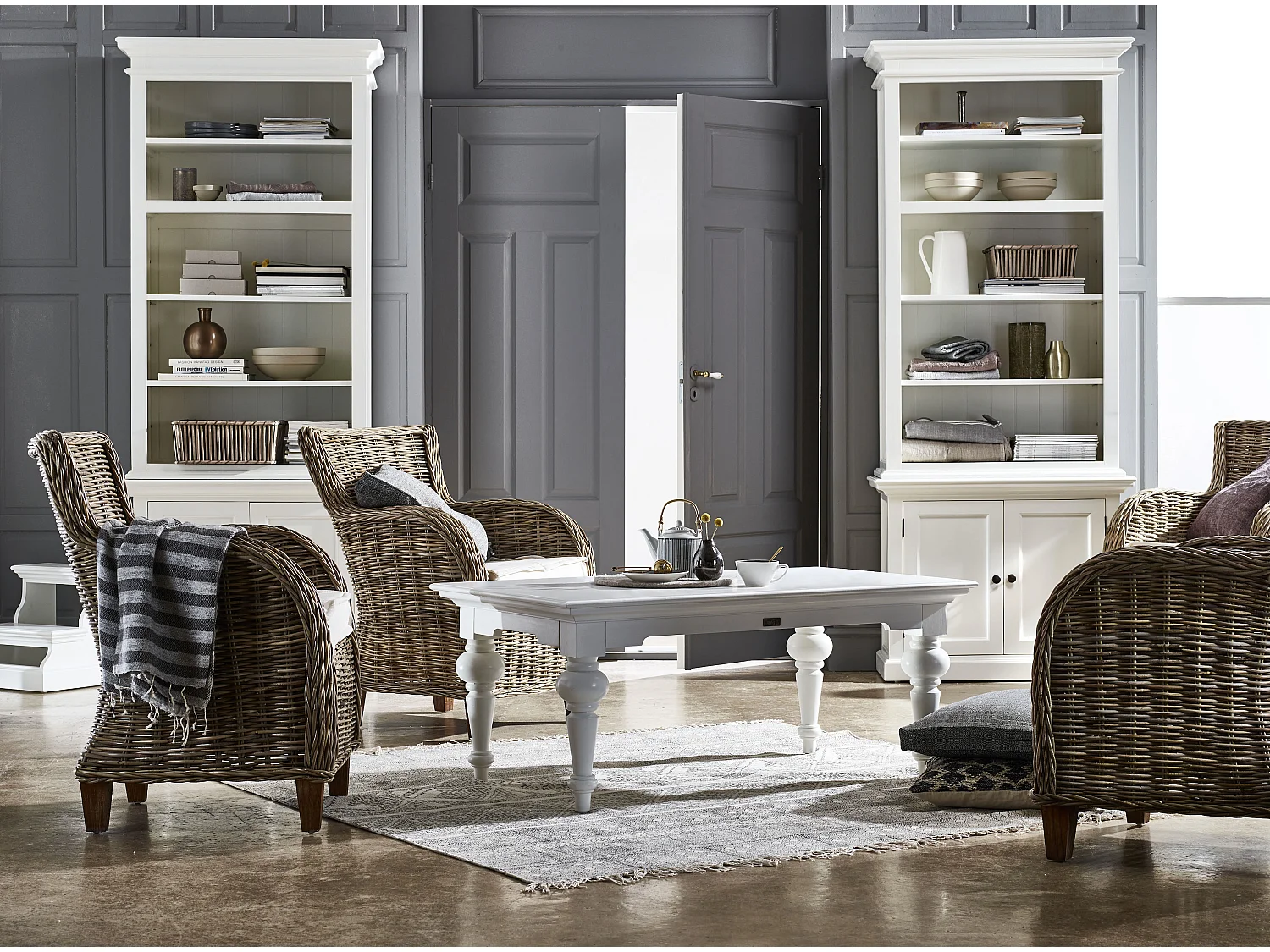 Halifax Étagère avec tablettes de rangement et 2 portes, blanc.