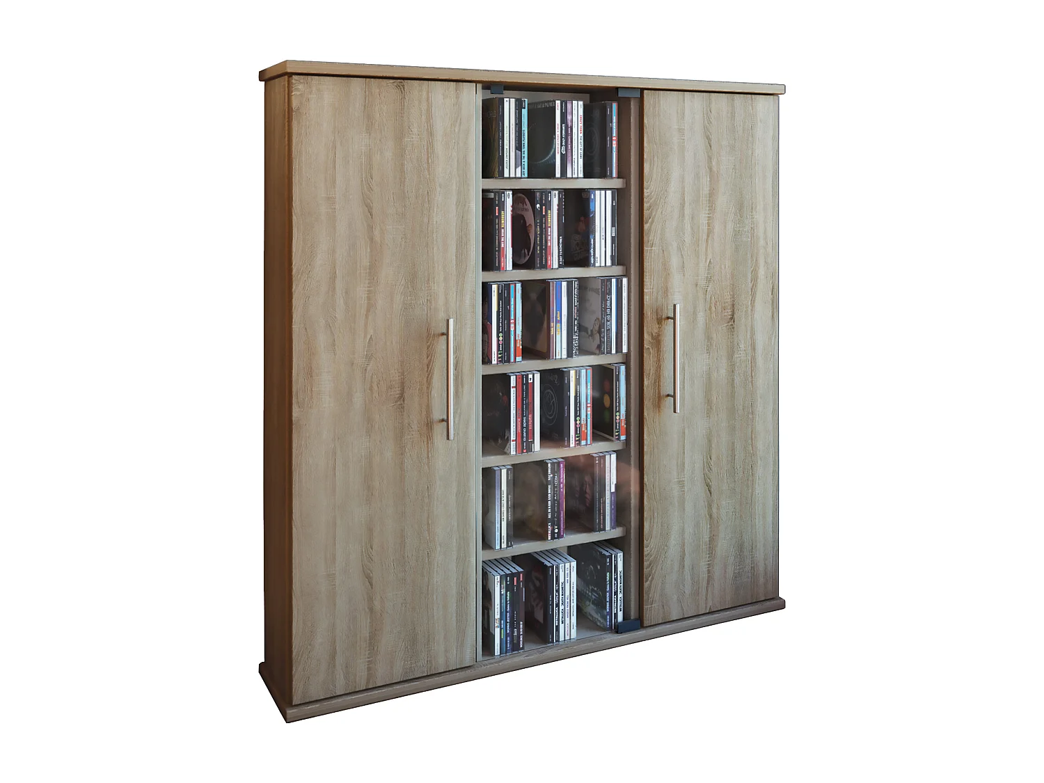 Drewno CD DVD Stand Shelf Santo Drzwi szklane