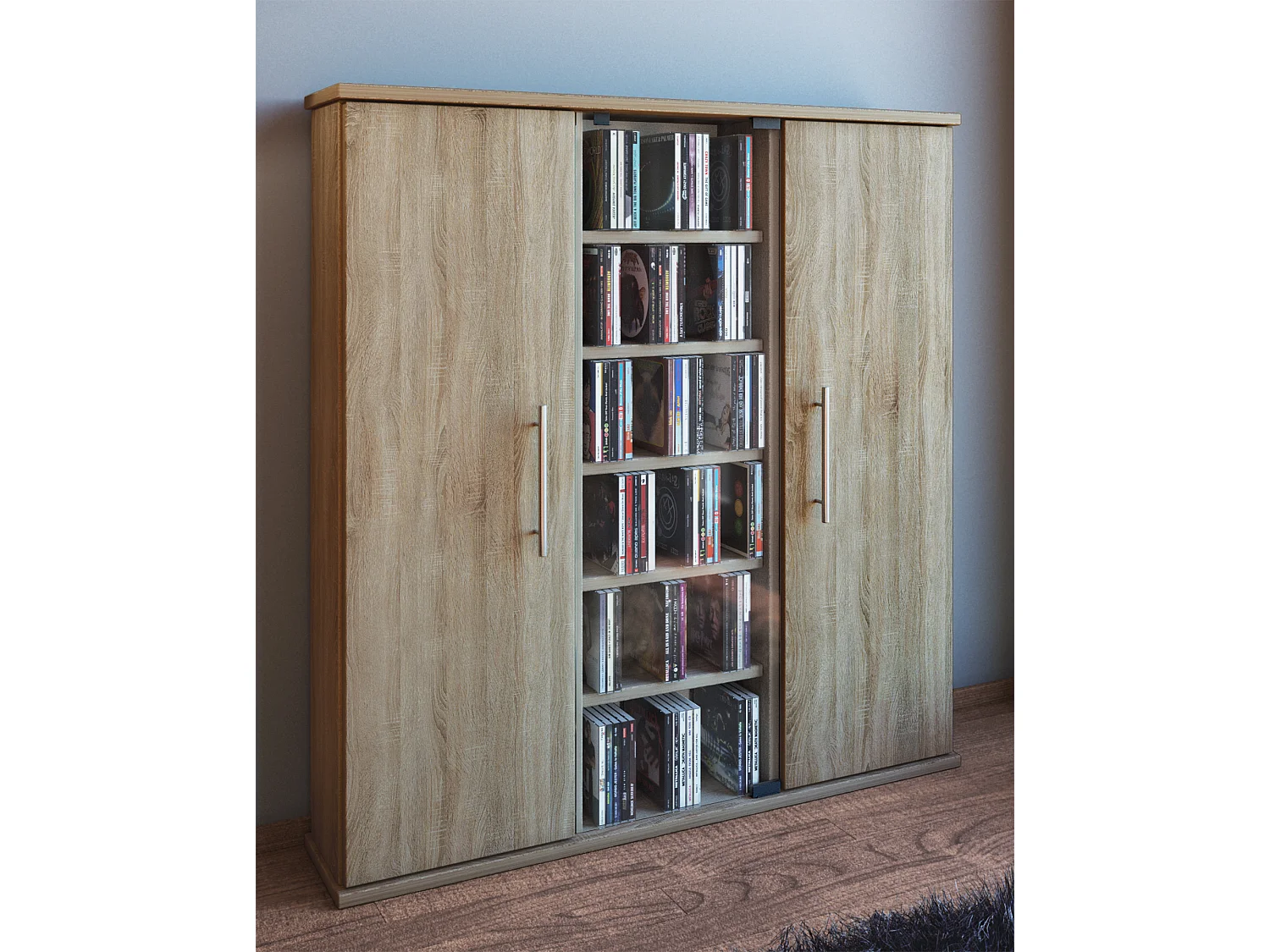 Drewno CD DVD Stand Shelf Santo Drzwi szklane