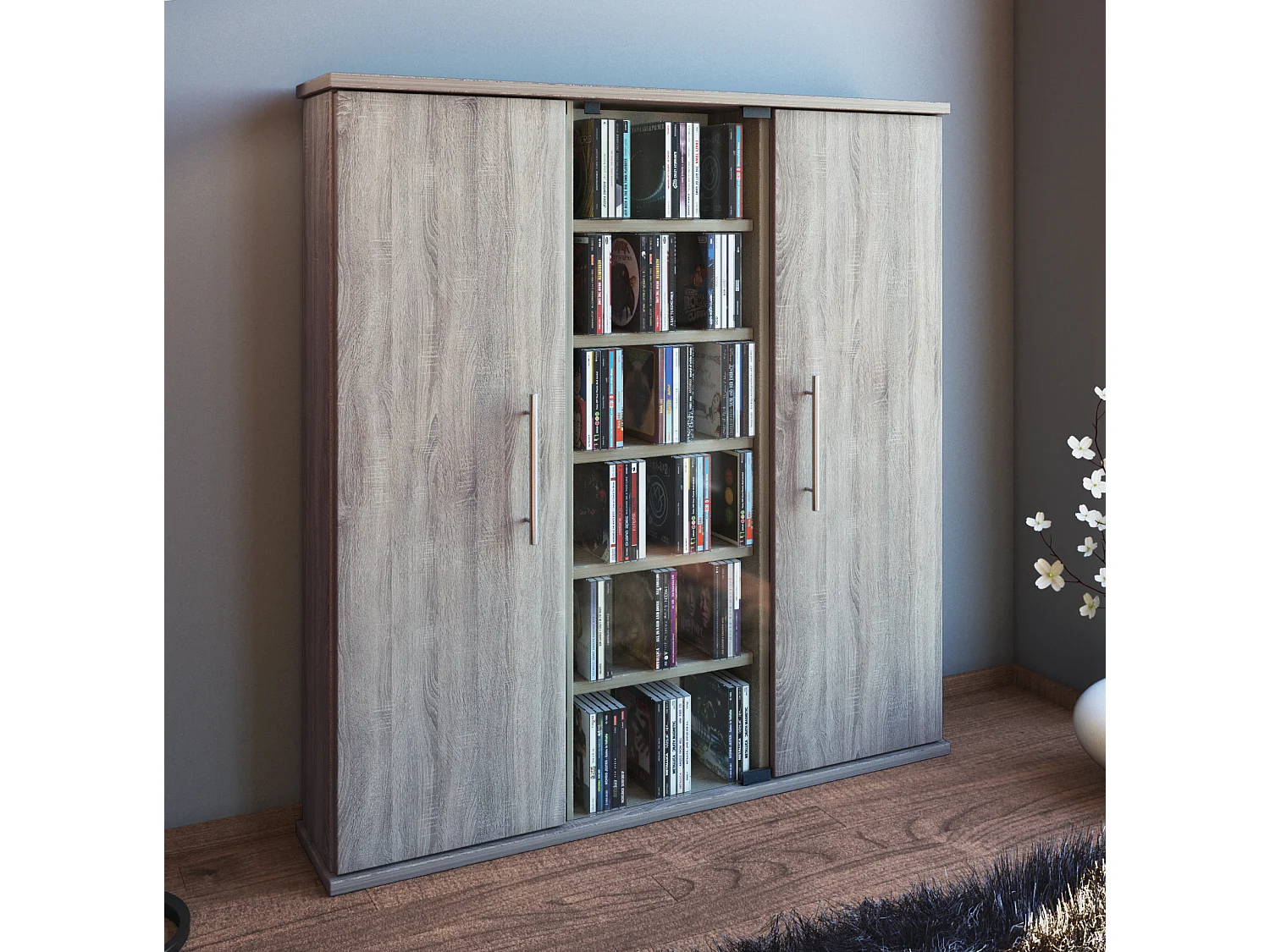 CD / DVD Media Shelf Santo Sonoma oak (Sägerau) H. 92 x W. 86 x D. 18 cm