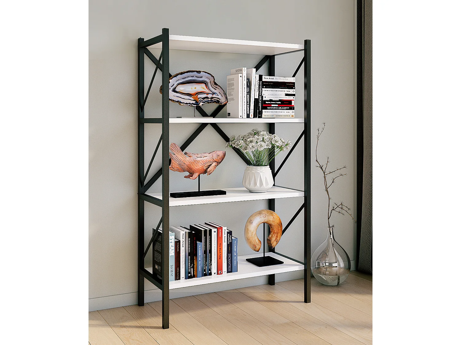 Holz Metall Stand Regal Büro Bücher Insasi 4fach