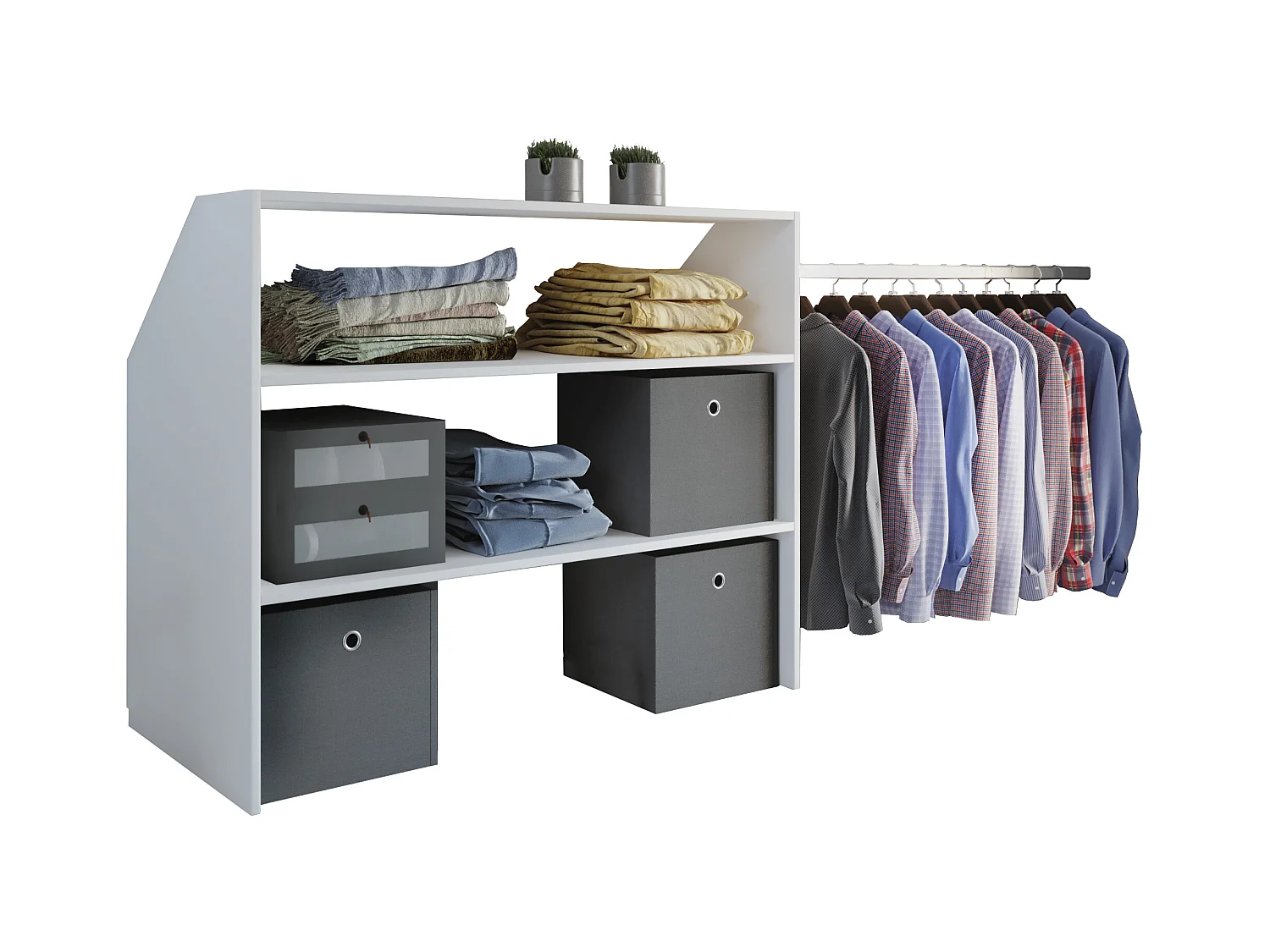 VCM Bois Penderie ouverte walk-in penderie penthouse étagère Dacho l (Blanc)