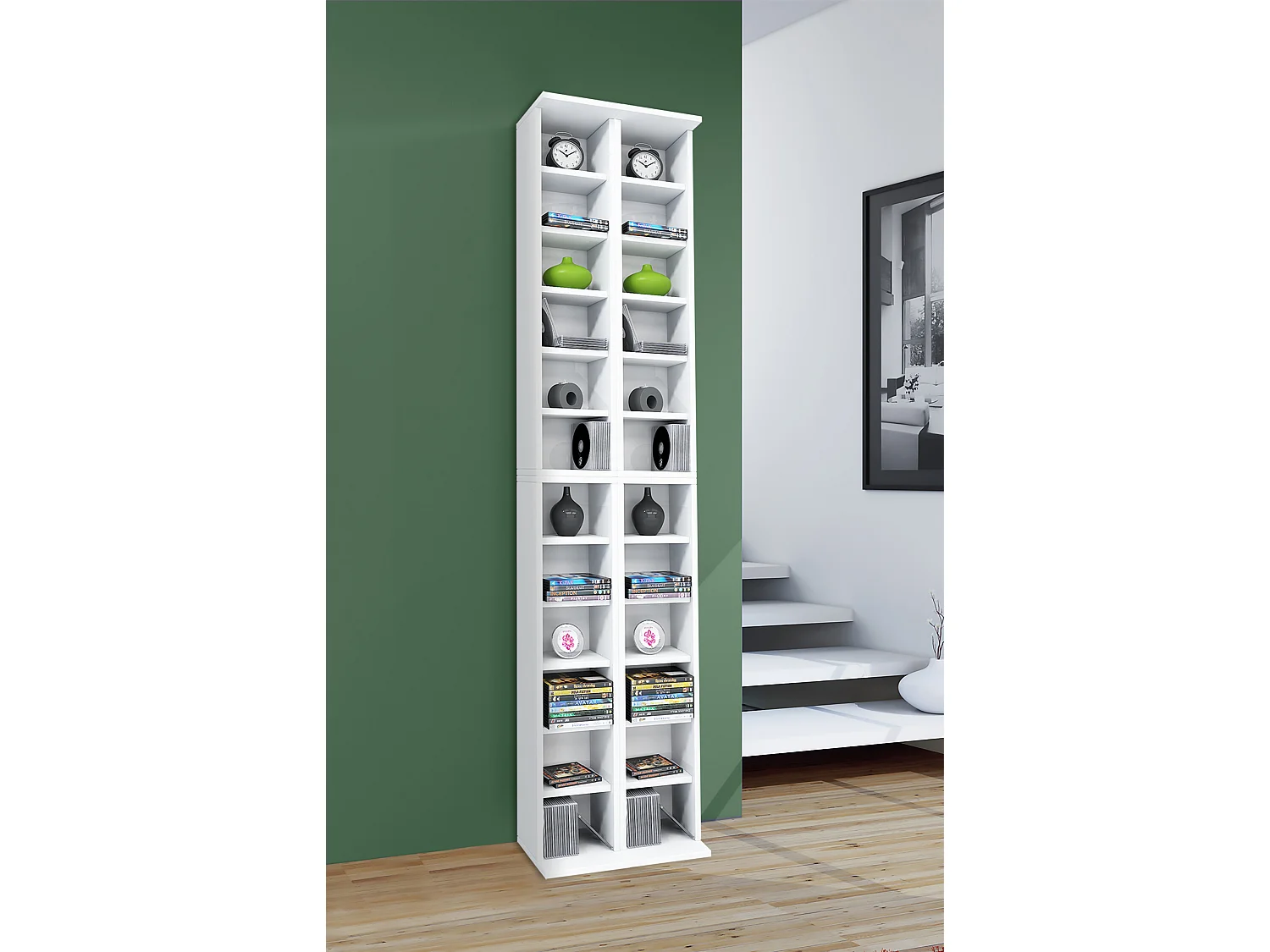 CD / DVD Media Shelf Almera White H. 183 x W. 42 x D. 20 cm