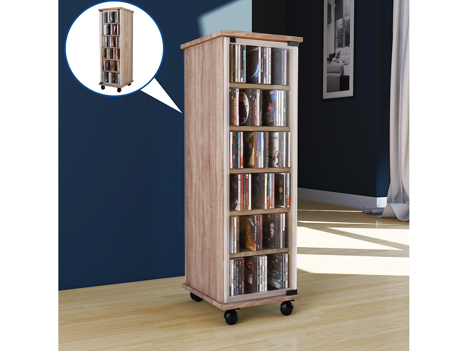 Holz CD DVD Stand Regal Schrank Valenza Glastür