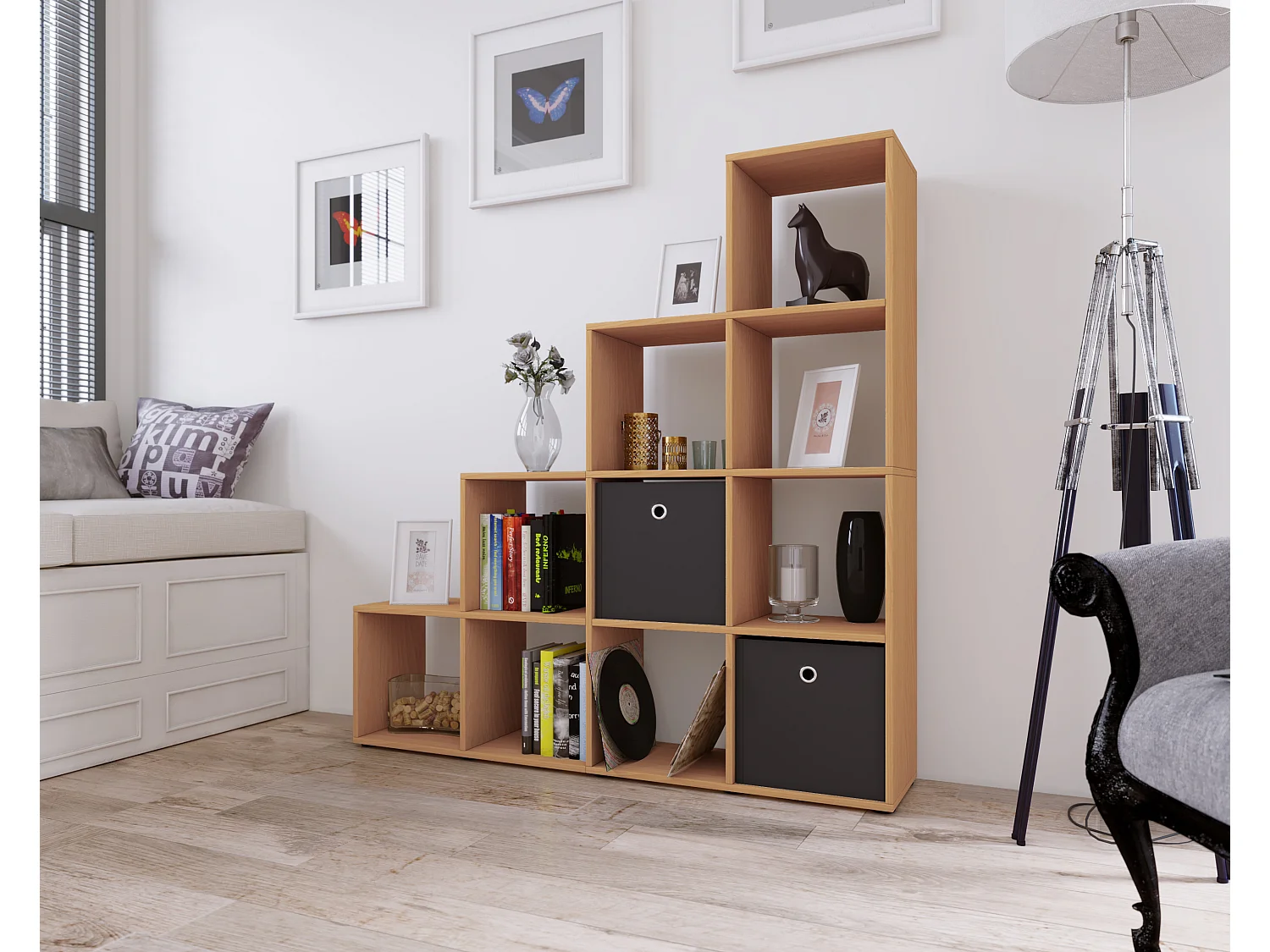 Holz Stand Treppenregal Regal 10 Fächer Napoli