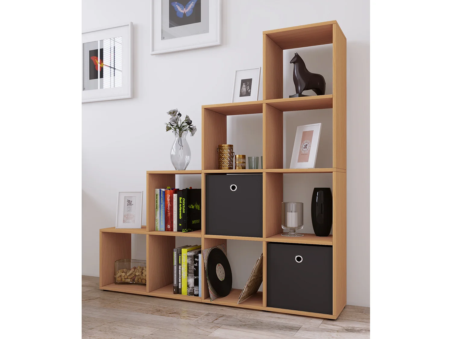 Holz Stand Treppenregal Regal 10 Fächer Napoli