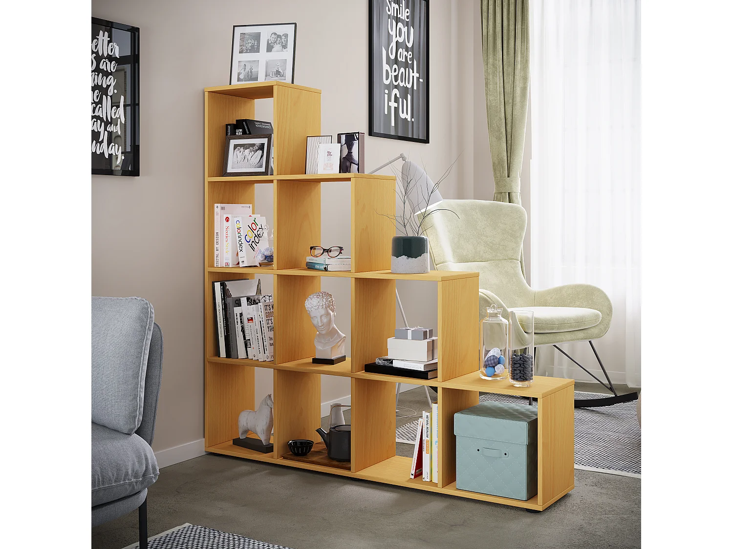 Holz Stand Treppenregal Regal 10 Fächer Napoli