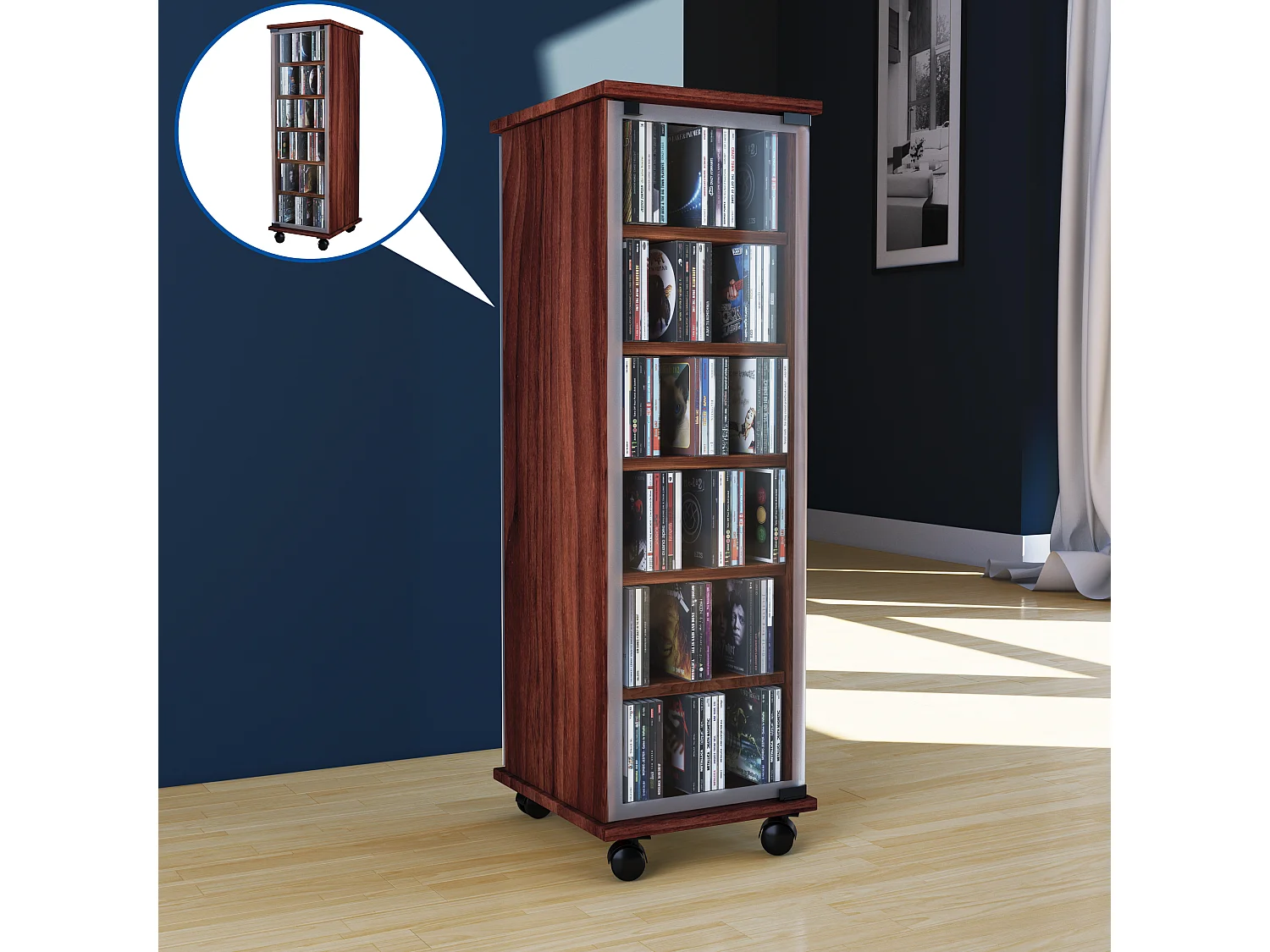 CD / DVD Media Shelf Valenza Nuts H. 98 x W. 31 x D. 35 cm