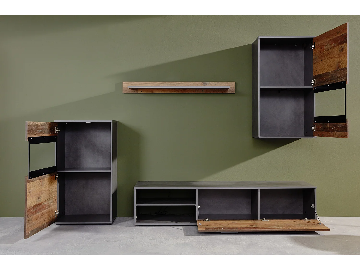 Mala wandkast opstelling A, Matera decor, Old Wood decor.