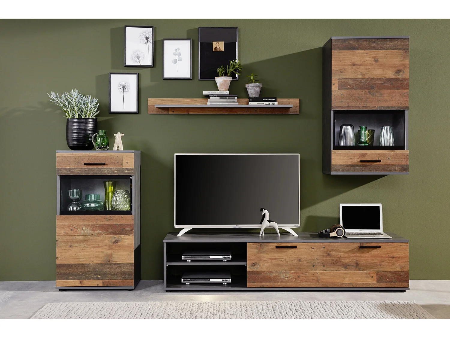 Mala wandkast opstelling A, Matera decor, Old Wood decor.