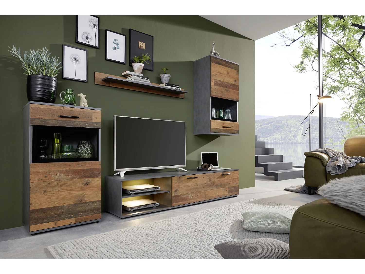 Mala wandkast opstelling A, Matera decor, Old Wood decor.