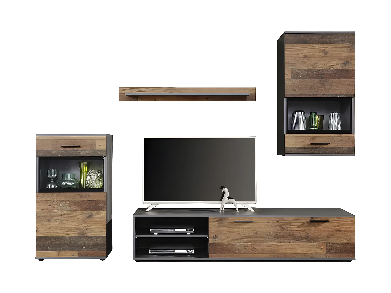 Mala Agencement de meubles de salon, A, finition Matera, style vieux bois.