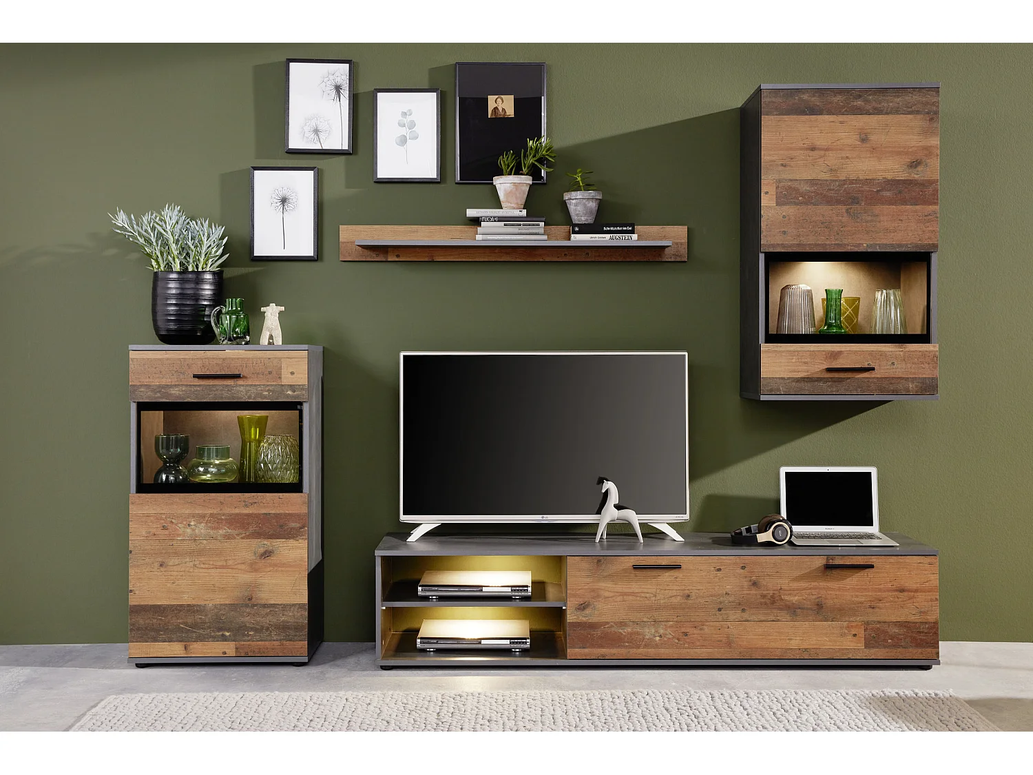 Mala wandkast opstelling A, Matera decor, Old Wood decor.