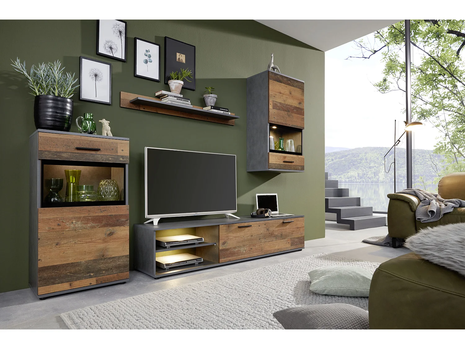 Mala wandkast opstelling A, Matera decor, Old Wood decor.