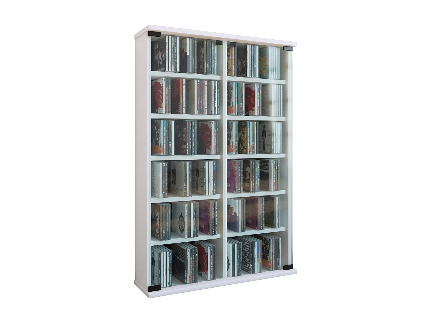 Roma Étagère, 2 portes vitrées, Tour CD 12 à compartiments, blanc.