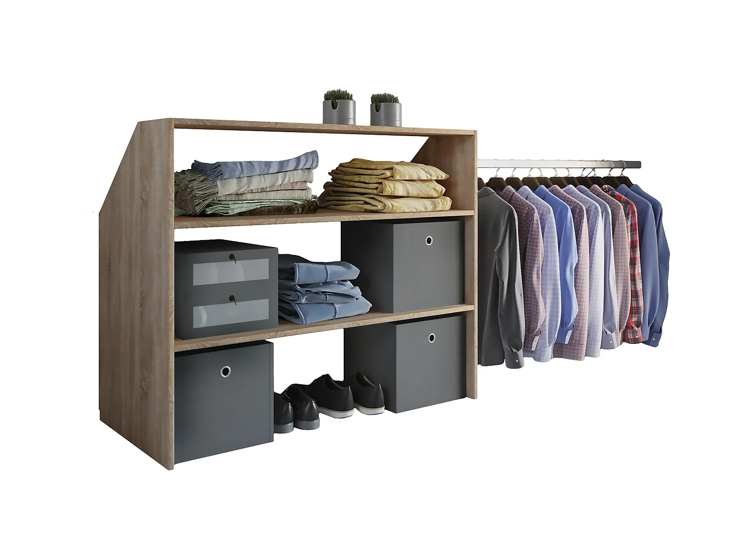 VCM Bois Armoire ouverte dressing penderie pentes de toit étagère Dacho l (Chêne Sonoma)