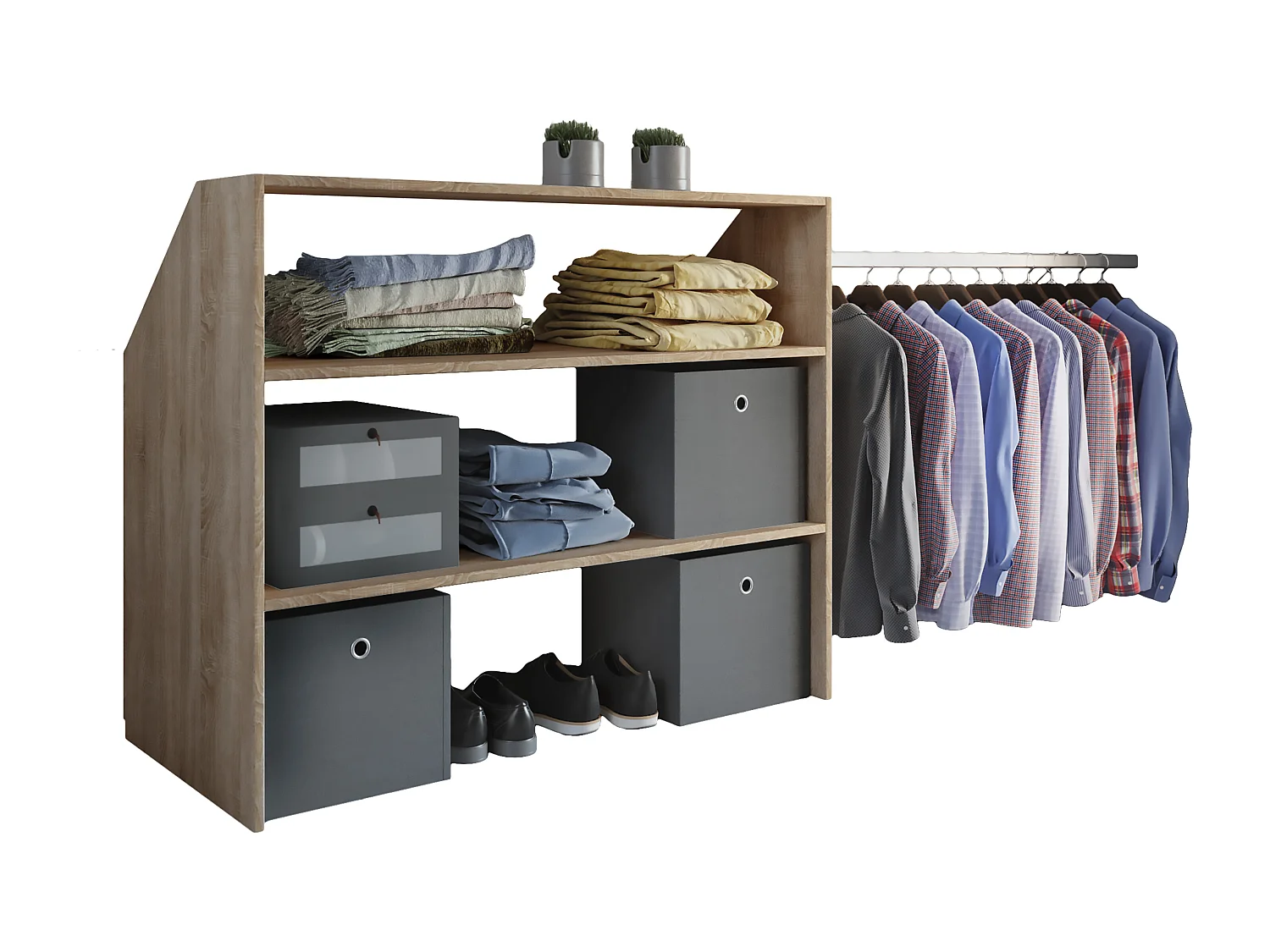 VCM Bois Armoire ouverte dressing penderie pentes de toit étagère Dacho l (Chêne Sonoma)