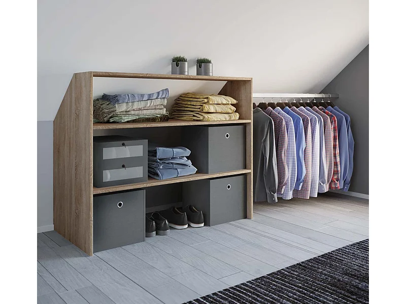 VCM Bois Armoire ouverte dressing penderie pentes de toit étagère Dacho l (Chêne Sonoma)