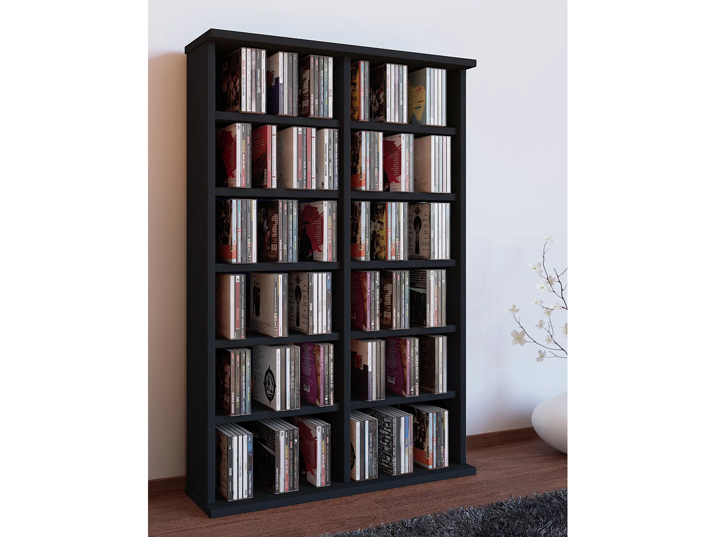 CD / DVD Media Shelf Ronul Black H. 92 x W. 60 x D. 18 cm
