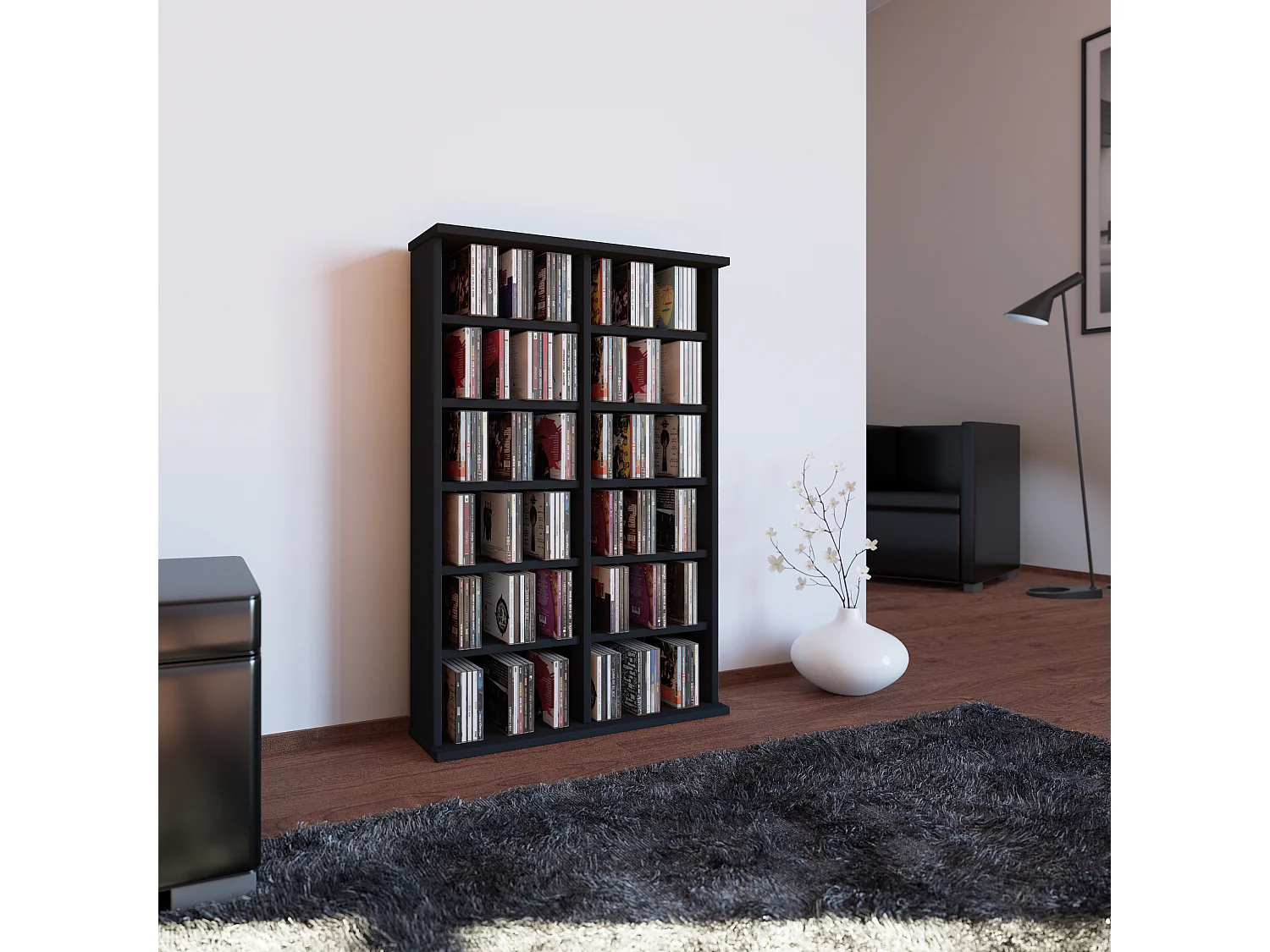 CD / DVD Media Shelf Ronul Black H. 92 x W. 60 x D. 18 cm