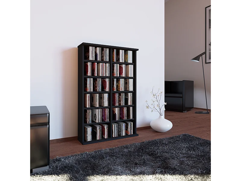 CD / DVD Media Shelf Ronul Black H. 92 x W. 60 x D. 18 cm