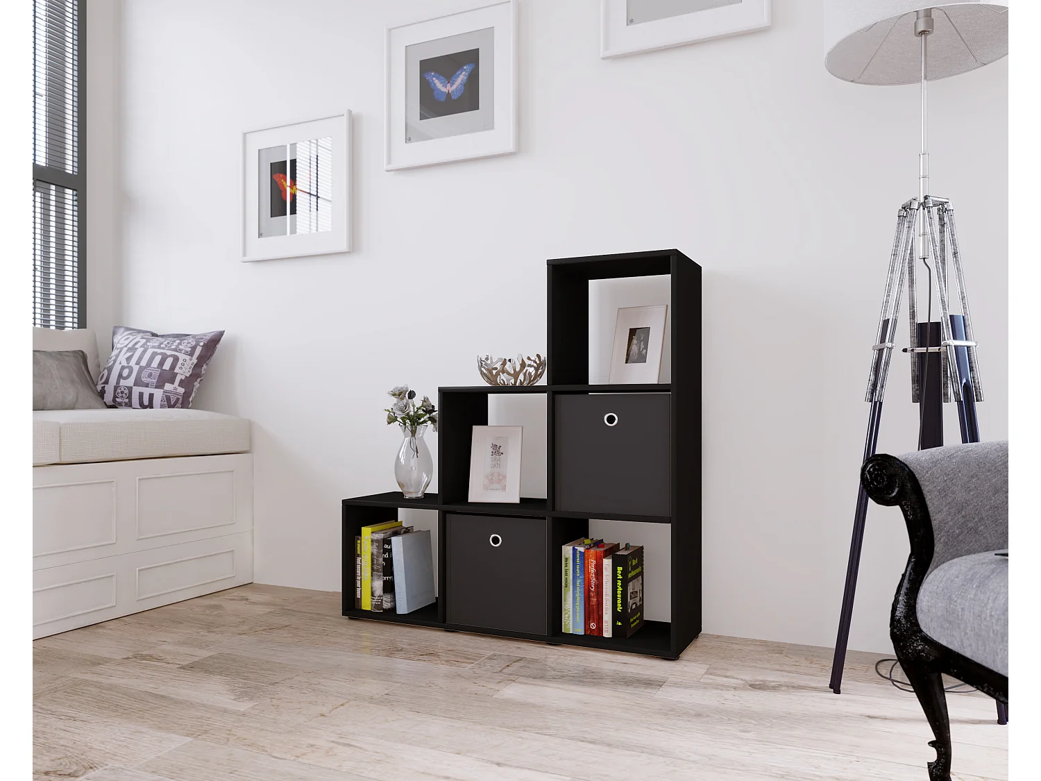 Estante Nitas Preto A. 105 x L. 108 x P. 29 cm