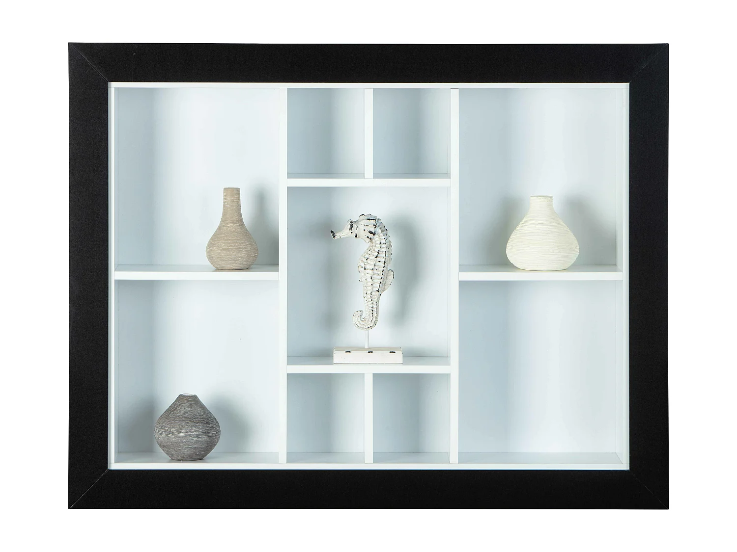 Quirs wandkast , wandplank met 9 vakken zwart en wit.