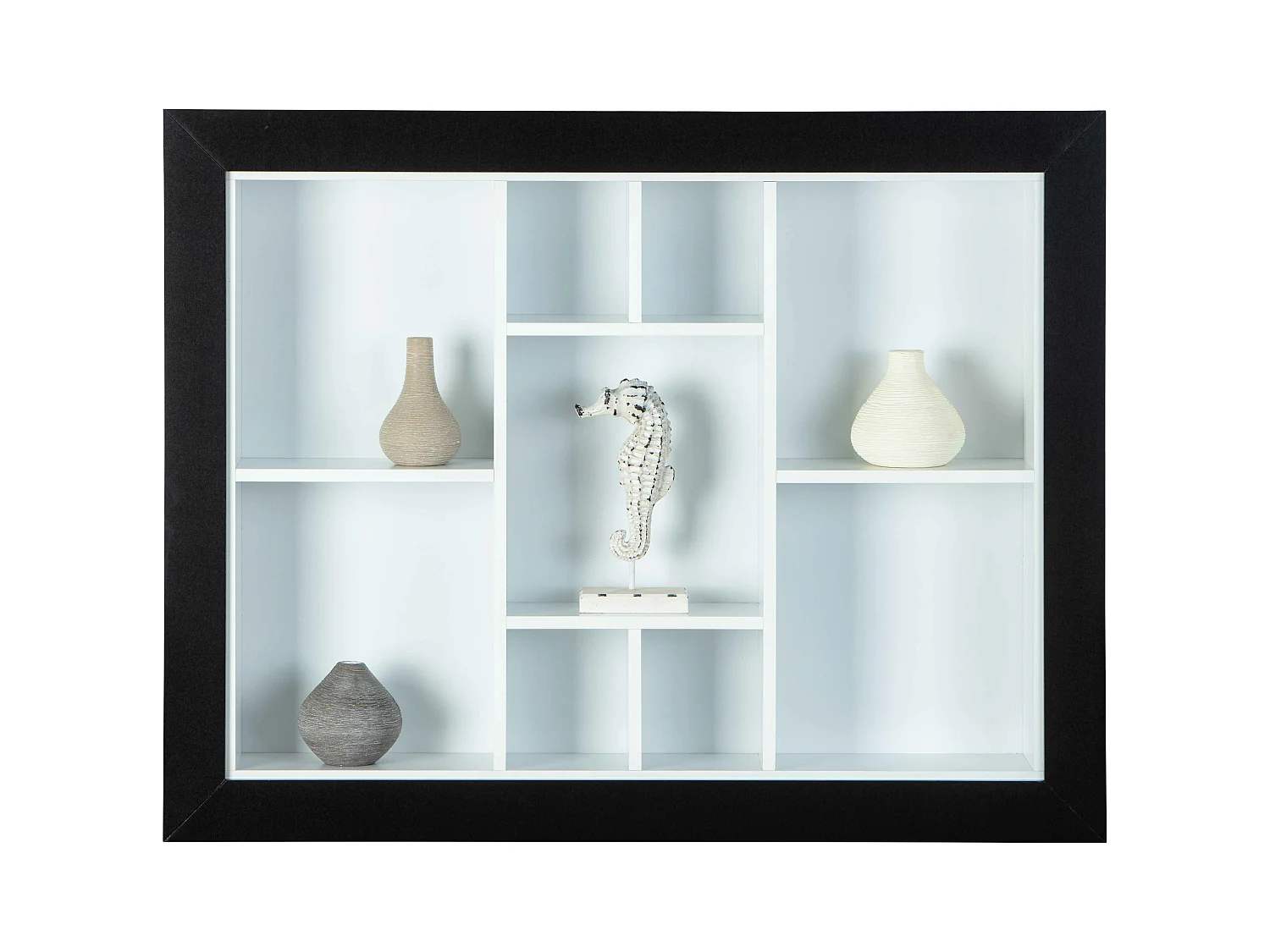 Quirs wandkast , wandplank met 9 vakken zwart en wit.