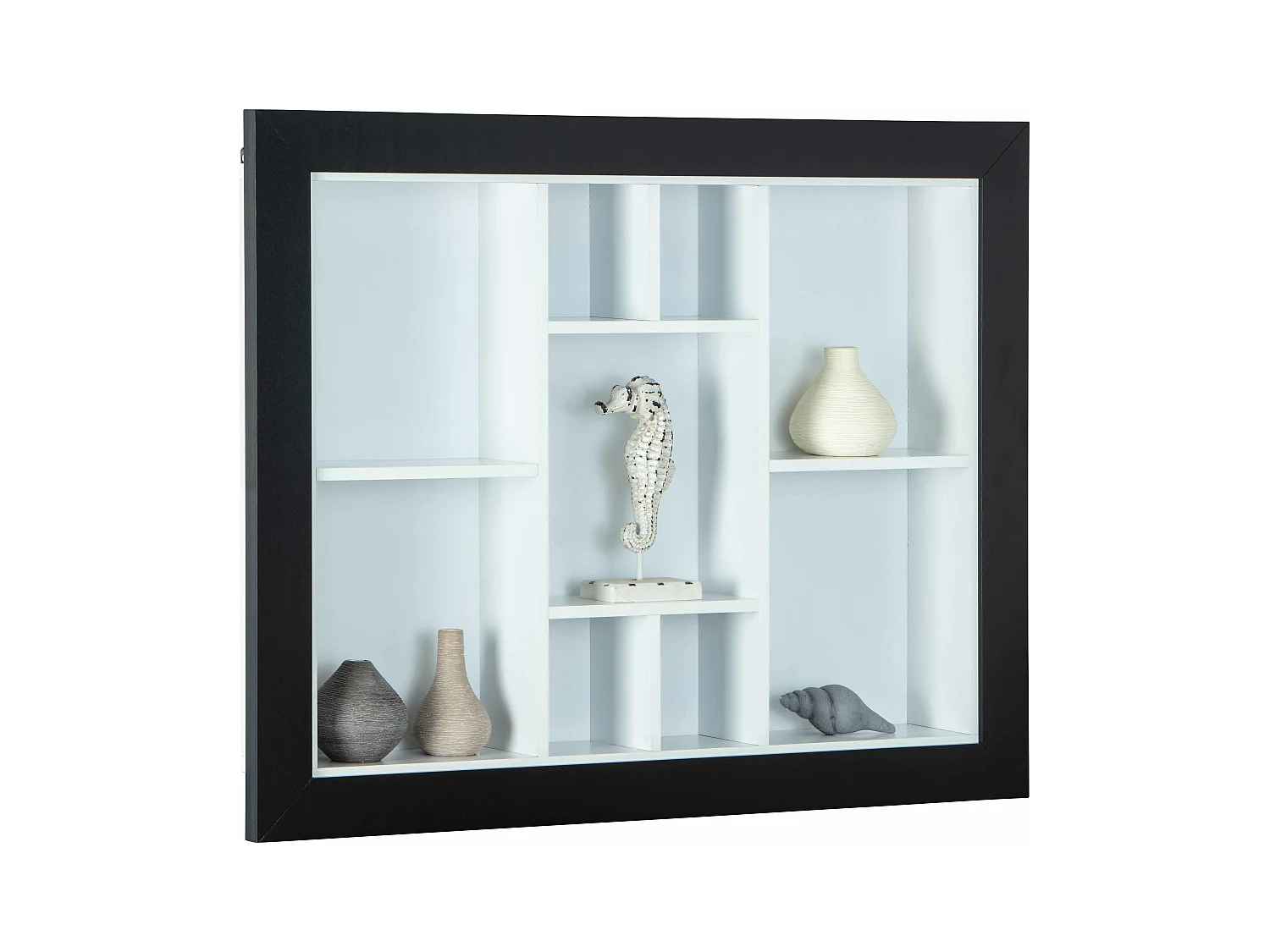 Quirs Étagère murale avec 9 espaces d'exposition, en noir et blanc.