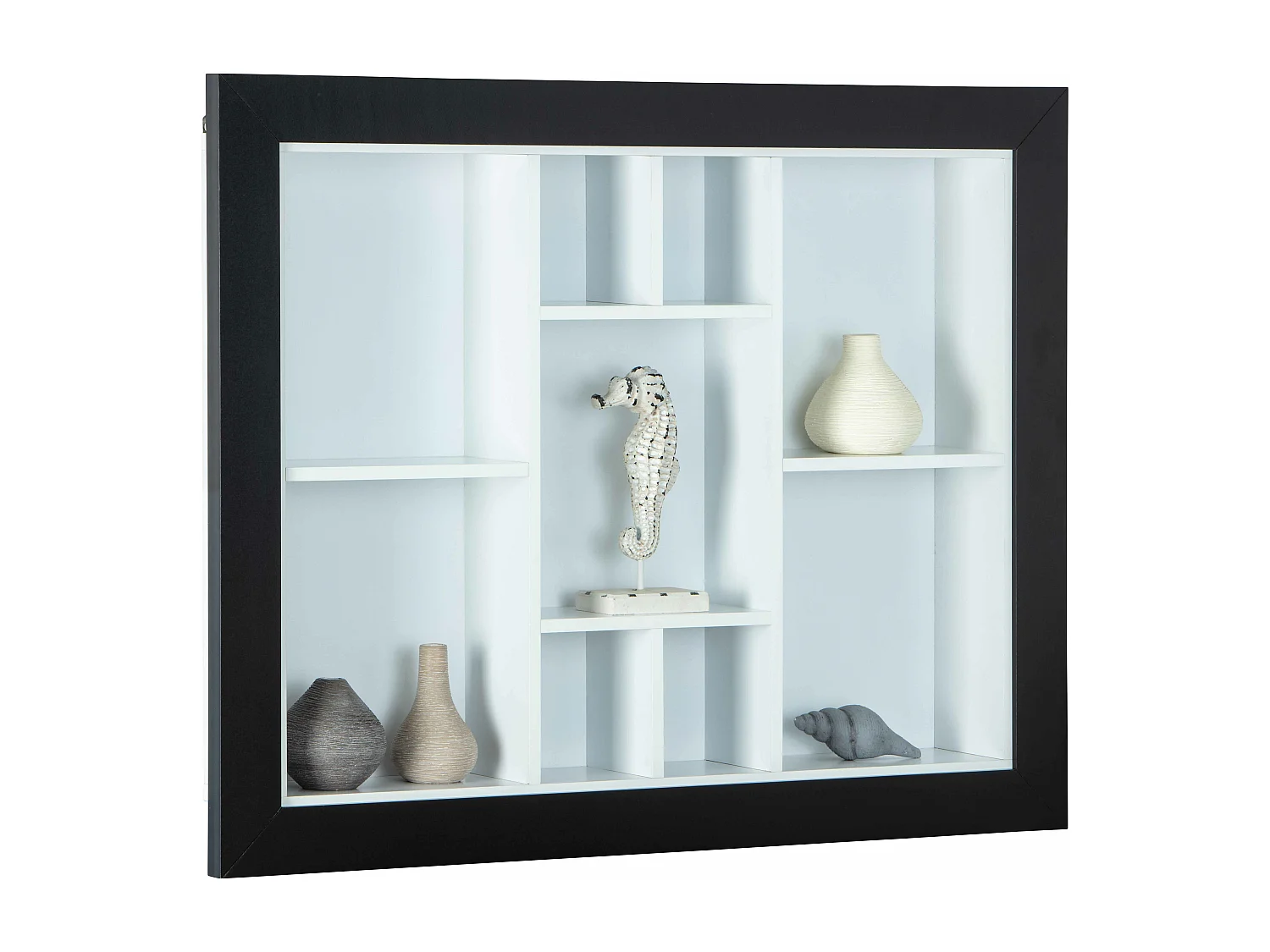 Quirs Étagère murale avec 9 espaces d'exposition, en noir et blanc.