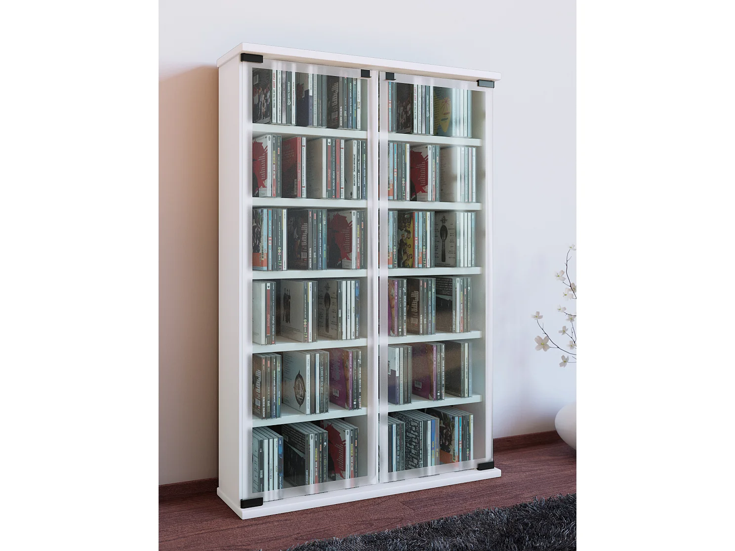 Drewno CD DVD Stand Shelf Gallery Drzwi szklane