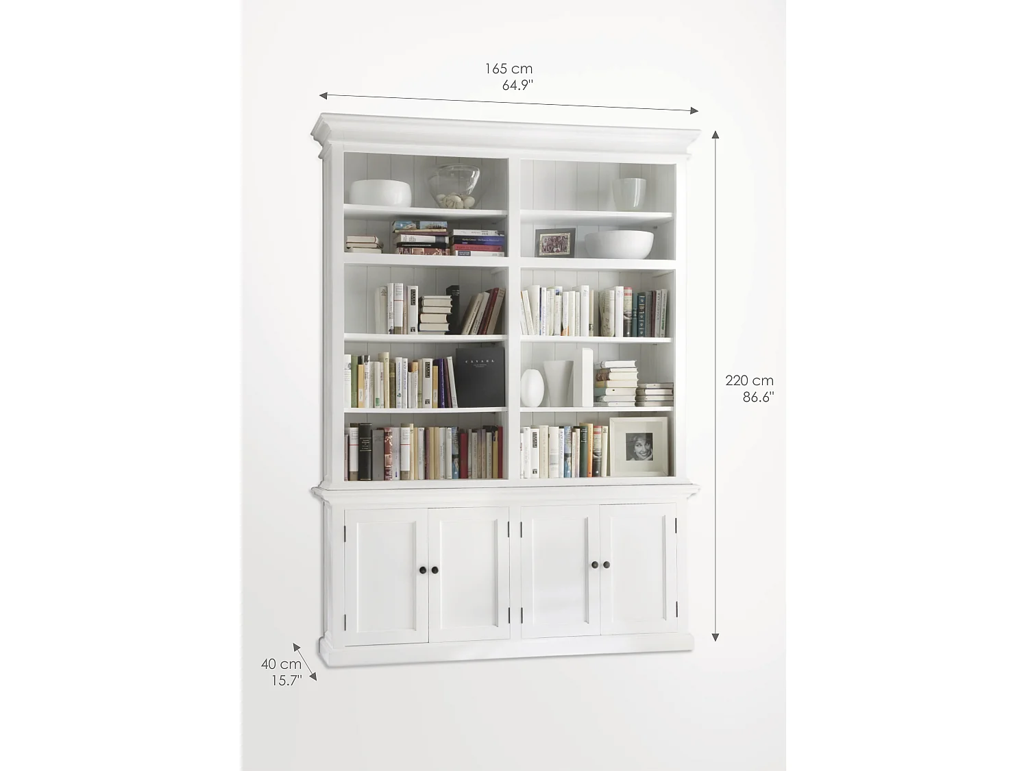 Halifax Étagère avec tablettes de rangement et 4 portes, blanc.