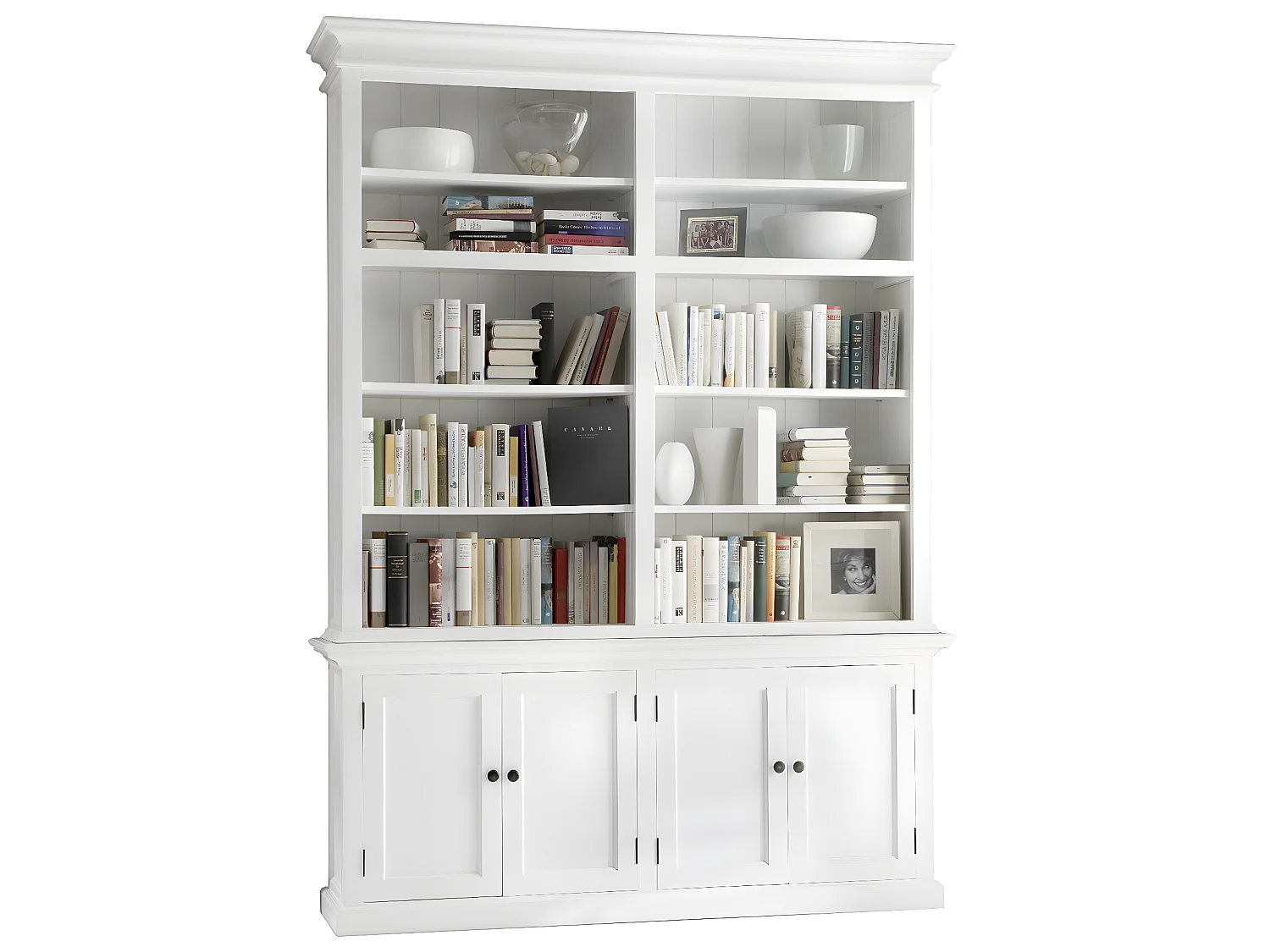 Halifax Étagère avec tablettes de rangement et 4 portes, blanc.