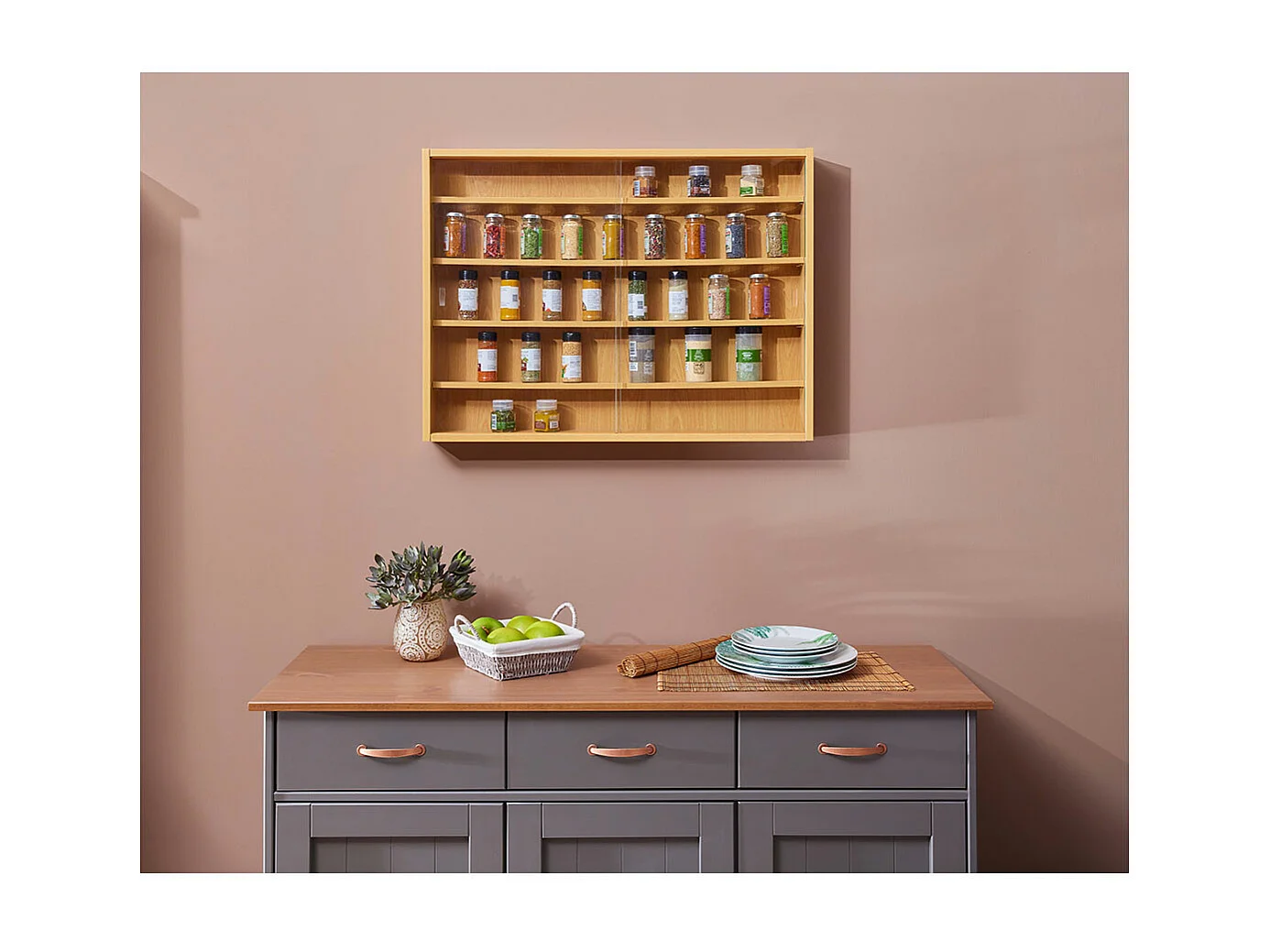 Comit Vitrine murale, 2 portes vitrées, imitation hêtre.