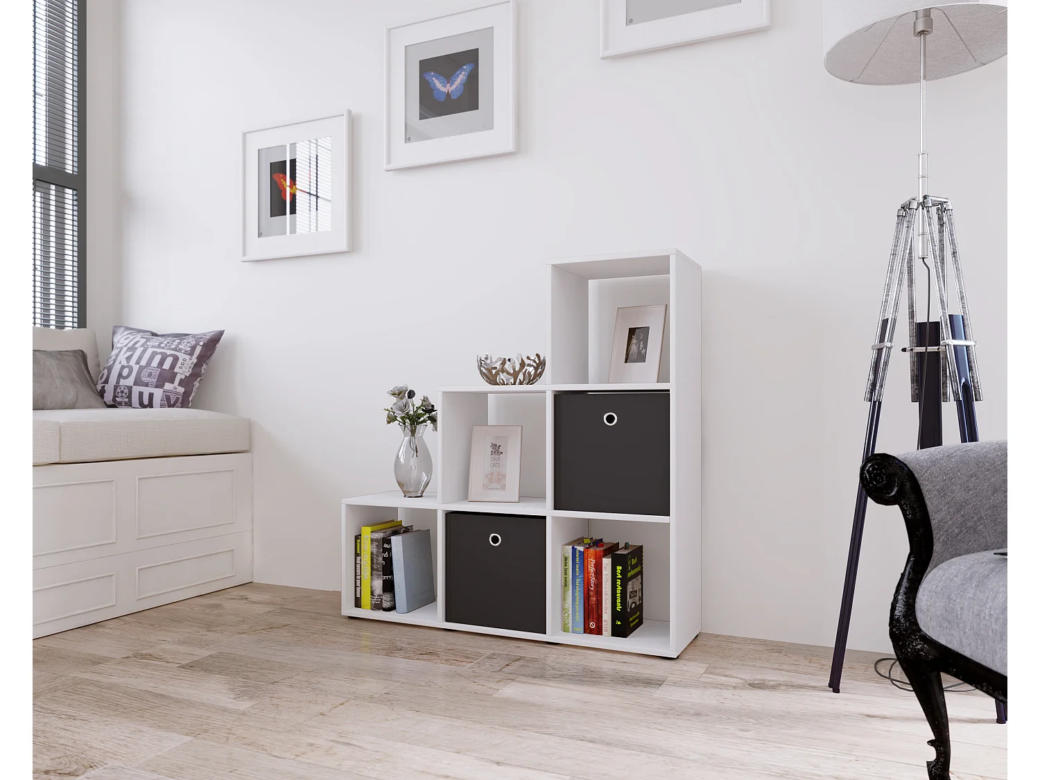 Holz Stand Treppenregal Regal 6 Fächer Nitas