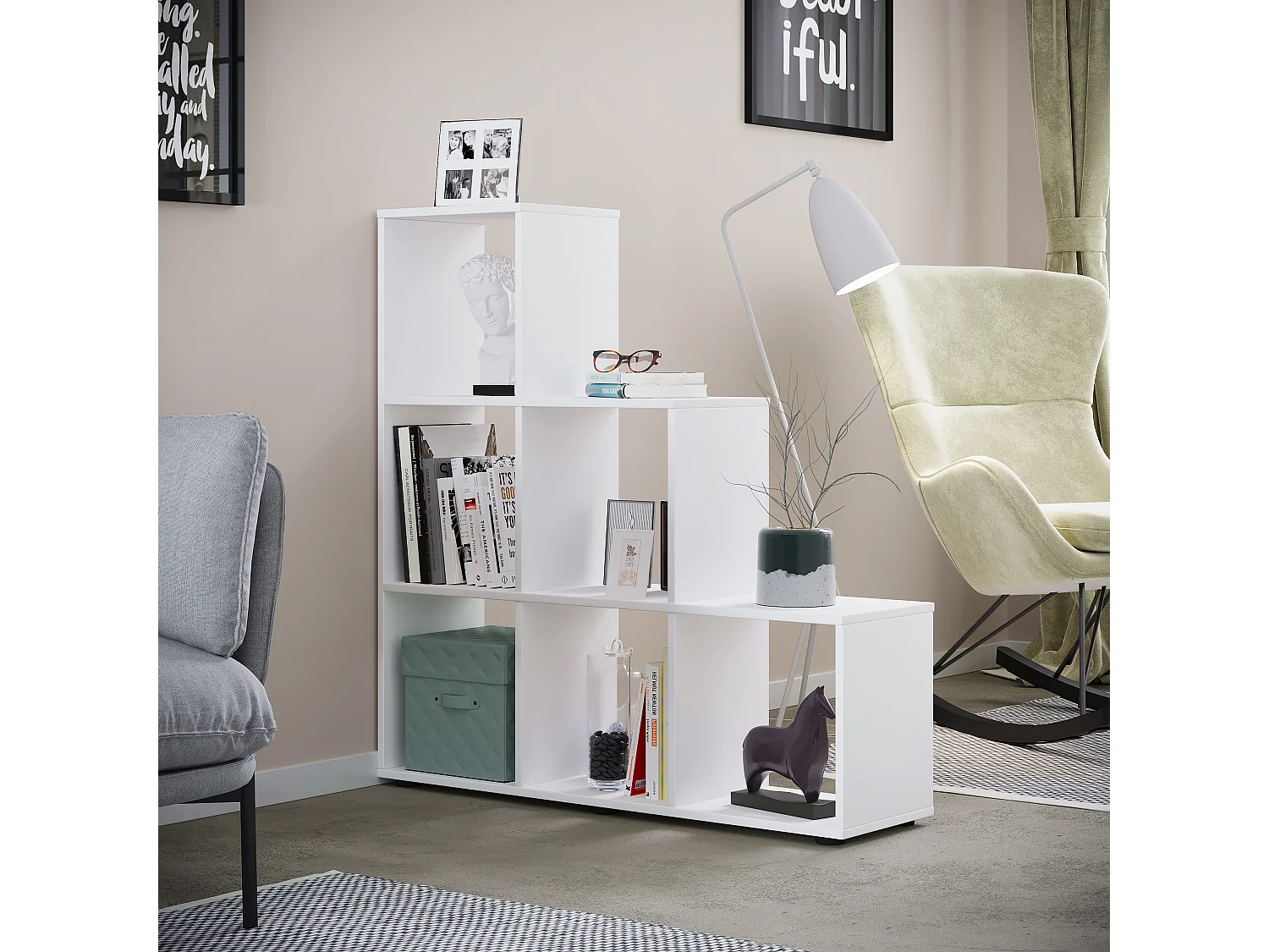 Holz Stand Treppenregal Regal 6 Fächer Nitas