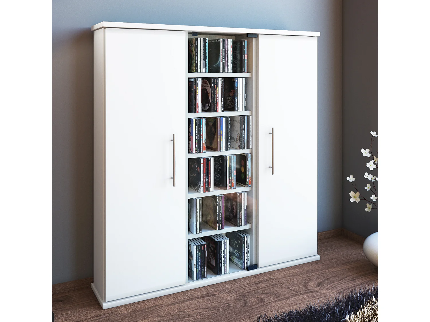 CD / DVD Media Shelf Santo White H. 92 x W. 86 x D. 18 cm